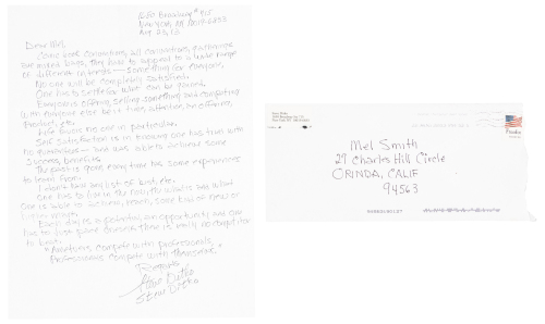 Steve Ditko Handwritten Letter to Publisher Mel Smith, August 23, 2013 * "Life Favors No One"