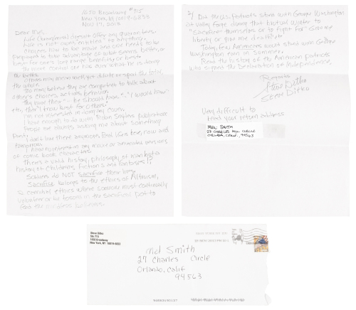 Steve Ditko Handwritten Letter to Publisher Mel Smith, November 17, 2013 * "Today, Few Americans Would Stand with a George Washington"
