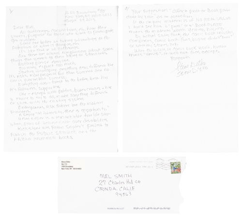 Steve Ditko Handwritten Letter to Publisher Mel Smith, September 29, 2013 * "What the... World... Needs, it Will Not Face."