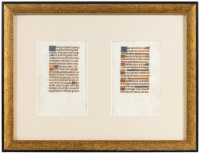 Two leaves from an illuminated medieval manuscript