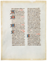 Illuminated vellum fourteenth century manuscript leaf