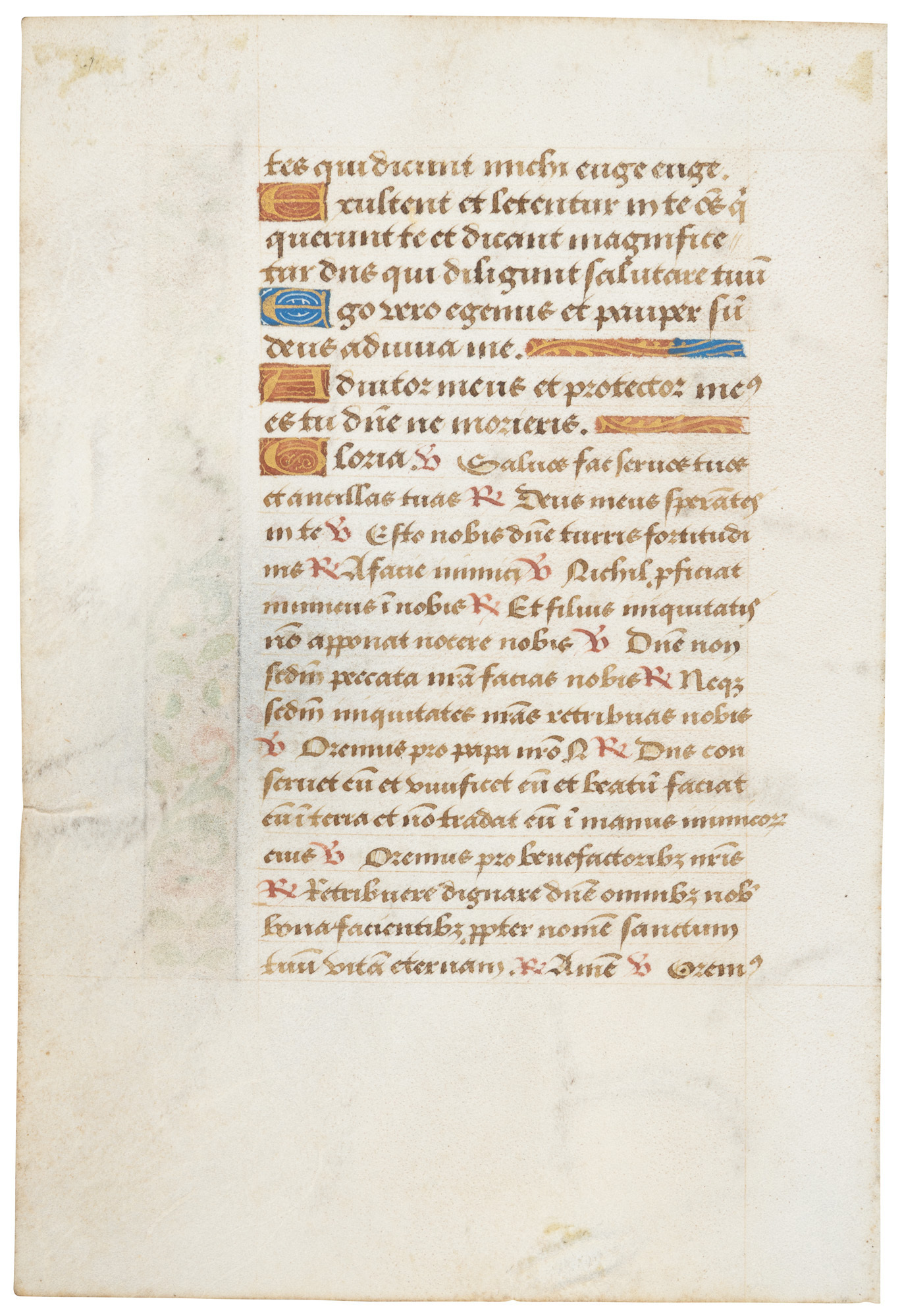 Leaf from late fifteenth century illuminated manuscript prayer book