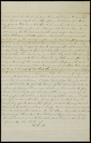 Autograph Letter signed with initials, regarding the situation in New Orleans during occupation by Union forces