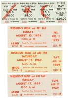 Four original unused tickets to the 1969 Woodstock festival