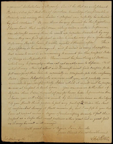 Autograph Letter signed by Charles Pettit, to an unnamed recipient