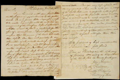 Autograph Letter signed by Timothy Pickering, to Samuel Holten