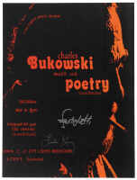 Charles Bukowski poetry reading poster signed by Linda King and Ferlinghetti
