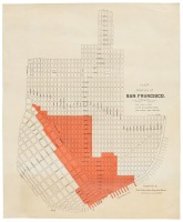 Map portion of San Francisco. Fire limits in red. Outer boundaries show fire proof roof district