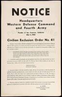 Notice. Headquarters Western Defense Command and Fourth Army, Presidio of San Francisco, California, May 5, 1942. Civilian Exclusion Order No. 41