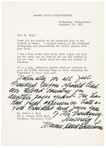 Typed letter signed by Mamie Doud Eisenhower