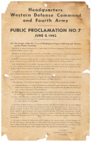 Headquarters Western Defense Command and Fourth Army: Public Proclamation No. 7, July 8, 1942
