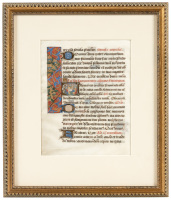 Manuscript leaf from missal with historiated initial showing the Last Supper