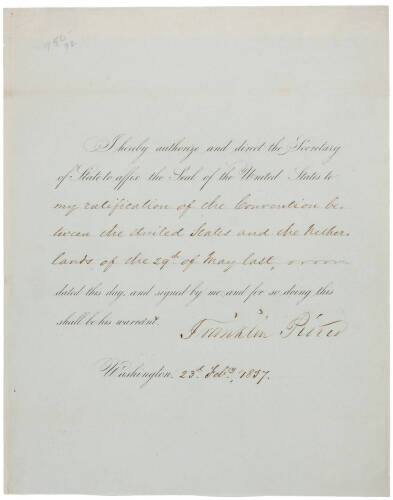 Authorization affidavit to the Secretary of State signed by President Franklin Pierce