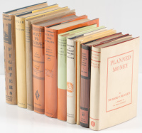 Shelf of books on economics and finance