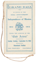 Printed Dance Card for the Grand Ball in honor of the Anniversary of the Independence of Mexico