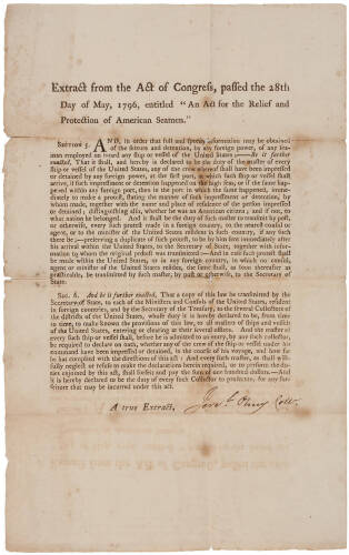 Extract from the Act of Congress, Passed the 28th day of May, 1796, Entitled "An Act for the Relief and Protection of American Seamen."