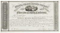 Stock certificate for Eureka Quartz Mining Company, 1853