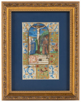15th century illuminated manuscript leaf with full-page illustration of the Crucifixion