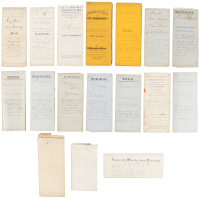 Archive of 14 deeds for land in San Francisco, plus an abstract of title and a manuscript survey map.