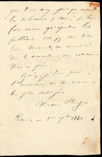 Autograph Letter signed by Victor Hugo