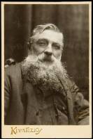Cabinet card photograph portrait of Auguste Rodin, signed on the image in ink, inscribed by him on verso