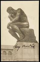 Three real-photo postcards of sculpture by Rodin, each signed by Rodin in ink on the image