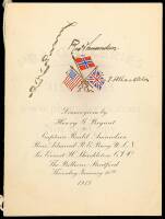 Menu for a dinner given for Shackleton, Amundsen and Peary at the Bellevue-Stratford Hotel, signed in ink by the three explorers