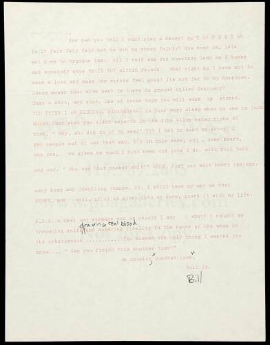 Typed Letter, signed From Billy Burroughs to Gregory Corso