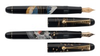 NAMIKI: Lot of Two Maki-e Fountain Pens * Ocean Waves and Mount Fuji