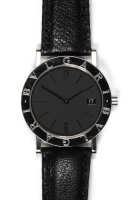 BULGARI: 32mm Stainless Steel Black Dial Date Watch, Quartz Movement