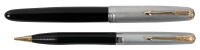 PARKER 51: Vacumatic Black and Sterling Silver Fountain Pen and Propelling Pencil Set