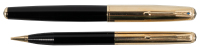 PARKER 51: Double-Jewel Vacumatic "Blue Diamond" Fountain Pen and Propelling Pencil Set, Solid 14K Gold Heirloom Caps, in Original Box