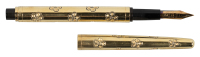 WATERMAN: No. 22 Taper Cap Solid 18K Gold Overlay Eyedropper-Filler, Pansy Pattern, Rare and Exceptional