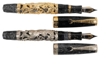 MONTEGRAPPA: Oriental Zodiac Horse Sterling Silver & 18K Gold Pair of Limited Edition Fountain Pens