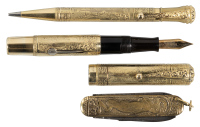 WATERMAN: No. 52 Lever-filler Fountain Pen, The Three Muses Pompeiana 18KR Overlay Fountain Pen, Propelling Pencil and Pocketknife Set, In Original Case