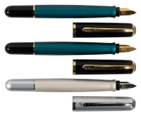 PELIKAN: P360 Epoch Titanium-Silver & Emerald-Green Fountain Pens * Lot of Three