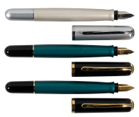 PELIKAN: P360 Epoch Titanium-Silver & Emerald-Green Fountain Pens * Lot of Three