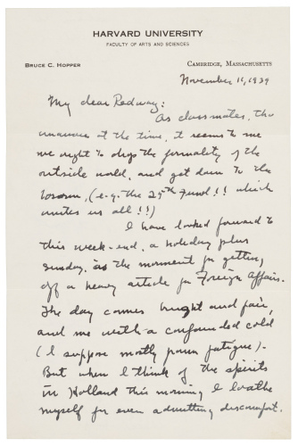 Letter about Hitler's conquests at the start of World War II by Faculty adviser to John F. Kennedy