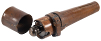Glass saddle flask in brown leather case