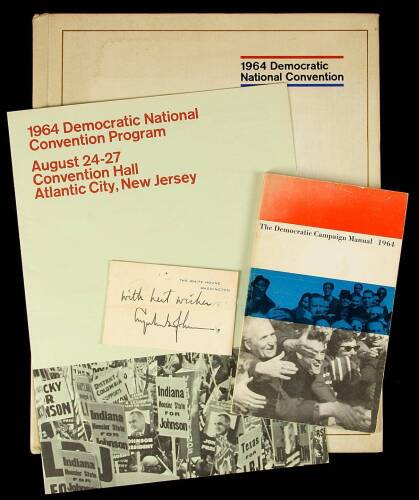 Card signed by L.B.J. and three items from the 1964 Democratic National Convention