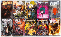 Assortment of fantasy collected editions including Demon Knights, The War that Time Forgot