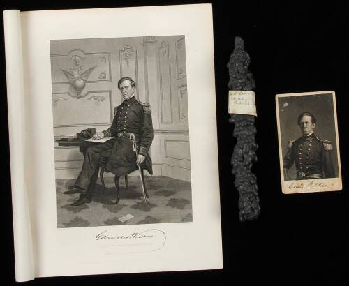 Lava fragment collected by explorer Commander Charles Wilkes + cdv of Wilkes + engraving of Wilkes