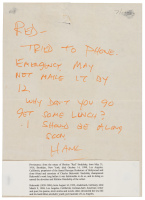 Handwritten note from Charles Bukowski to "Red" Stodolsky