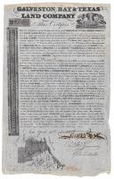 Galveston Bay & Texas Land Company. No. 11500 177 136/1000 Acres. This Certifies That the Subscribers as the Trustees and Attorneys of Lorenzo de Zavala, Joseph Vehlein, and David G. Burnet Have Given and Do Hereby Give...