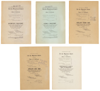 Five court transcripts and legal briefs relating to a lawsuit brought by the Fidelity Loan and Mortgage Company of Oakland against Jack London for breach of contract