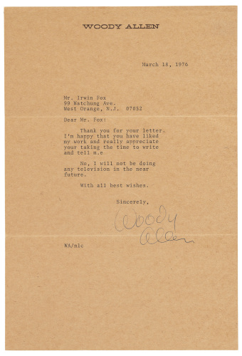 Typed letter signed by Woody Allen