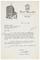 Typed Letter, signed by Cornell Woolrich to publisher Kenneth White