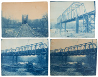 Three Large Cyanotypes of a Railroad Bridge Across the Missouri River Near Council Bluffs, Iowa, for the Chicago, Rock Island & Pacific Railroad
