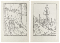 Sausalito Boat Harbor: Seven Linoleum Blocks