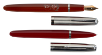 PARKER: Parker 21 and Parker VS ("Vacumatic Successor") Red Resin and Stainless Steel Fountain Pens * Lot of Two Pens